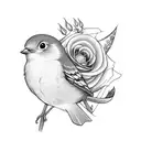robin the bird carrying rose in its beak flying away tattoo design idea