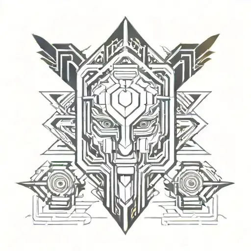 minimal neo tribal style cyber sigilism tattoo design idea