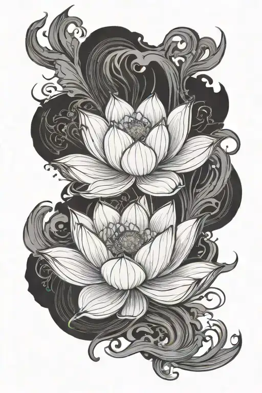 black smoke background and a white lotus that grows from darkness very dark on the bottom and very light on the top  tattoo design idea