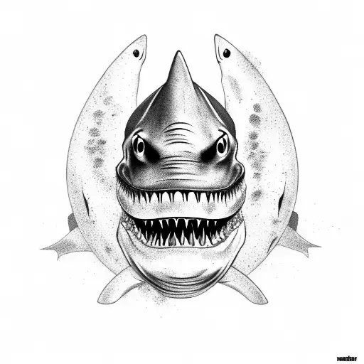 shark above skull tattoo design idea