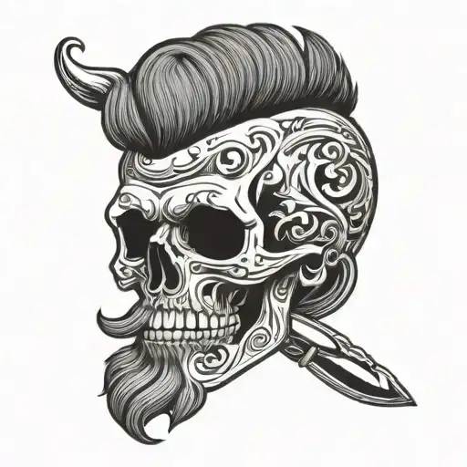 skull with mustache and stylish haircut tattoo design idea