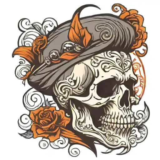 skull with mustache and stylish haircut tattoo design idea