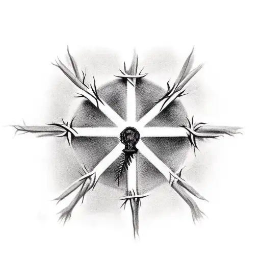 cross with crown of thorns hanging tattoo design idea