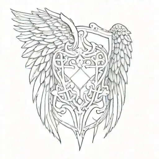 angel wings, shield tattoo design idea
