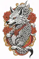 a Raiju, a cross between a white wolf, and traditional werewolf that's made of bolts of electricity, it has two tails tattoo design idea