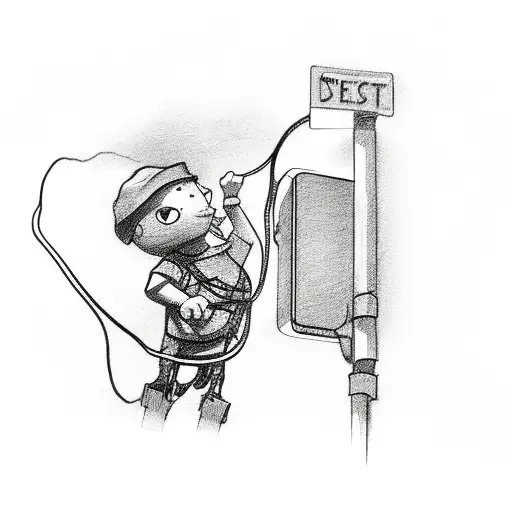 stick figure ripping wires out of a traffic light  tattoo design idea