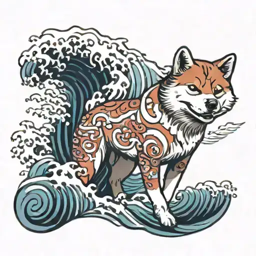 japan wave, shiba inu red dog tattoo design idea