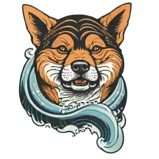 japan wave, shiba inu red dog, portrait tattoo tattoo design idea