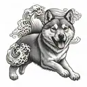 japan wave, shiba inu red dog tattoo design idea