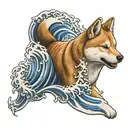japan wave, shiba inu red dog tattoo design idea