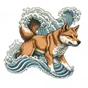 japan wave, shiba inu red dog tattoo design idea