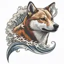 japan wave, shiba inu red dog tattoo design idea