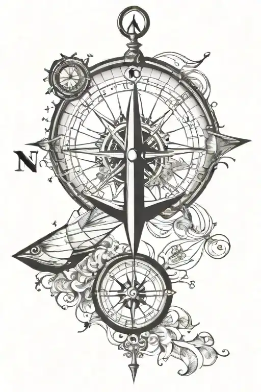 compass and charts location tattoo design idea