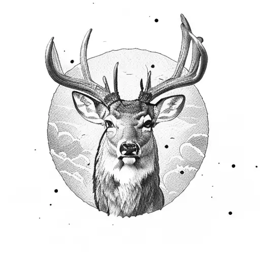 A hunting scene with a cowboy tracking a deer in the wilderness tattoo design idea