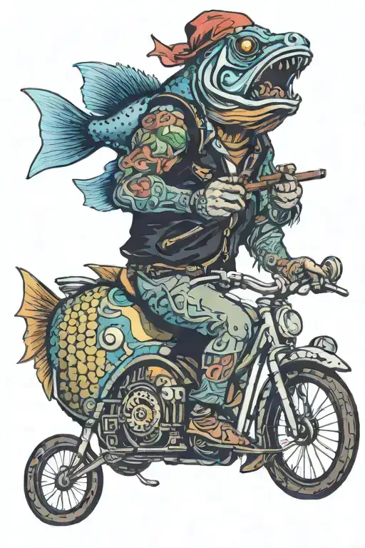 fish tricycle cigar tattoo design idea