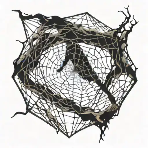 A surrealistic representation of a person trapped in a web of darkness and light, symbolizing the struggles of depression and anxiety tattoo design idea