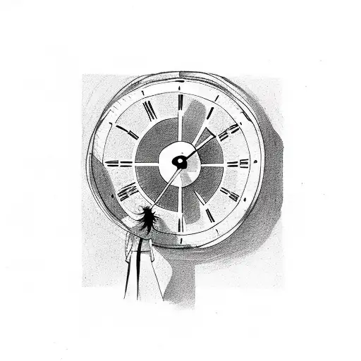 Clock girl showing silence,  tattoo design idea