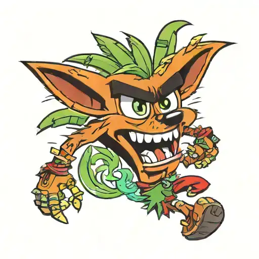 crash bandicoot holding aku aku tattoo design idea