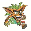 crash bandicoot holding aku aku tattoo design idea