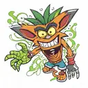 crash bandicoot holding aku aku tattoo design idea