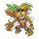 crash bandicoot holding aku aku tattoo design idea