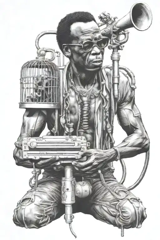miles davis locked in a cage by aliens  tattoo design idea