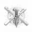 Scissors and comb forming a weightlifting barbell tattoo design idea