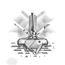 Scissors and comb forming a weightlifting barbell tattoo design idea