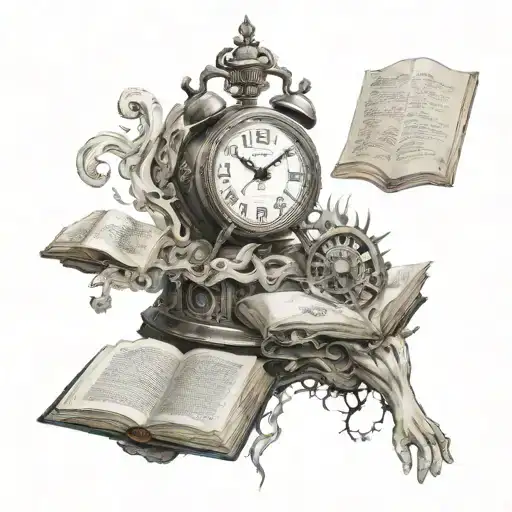 Kronos titan in human form clock and book open in front tattoo design idea