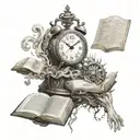 Kronos titan in human form clock and book open in front tattoo design idea