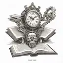 Kronos titan in human form clock and book open in front tattoo design idea