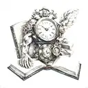 Kronos titan in human form clock and book open in front tattoo design idea