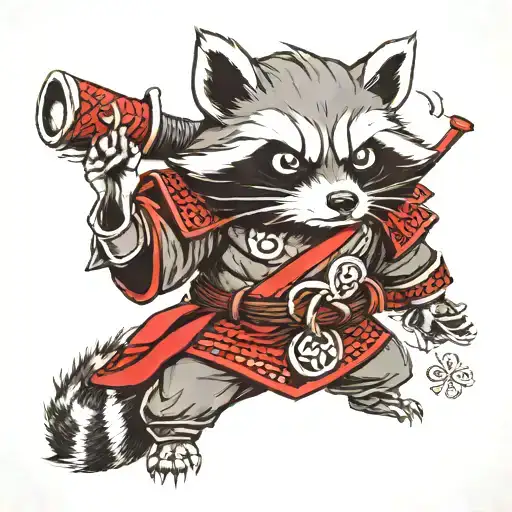 raccoon in samurai armor tattoo design idea