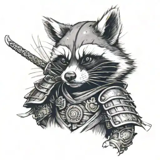 raccoon in samurai armor tattoo design idea