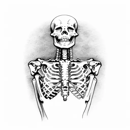 skeleton doing yoga, edgy, black and white, back piece tattoo design idea