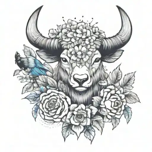 a collage of flowers with a bison head, wolf head, ram head, blue jay, robin, fox head, heron head, and bear head tattoo design idea