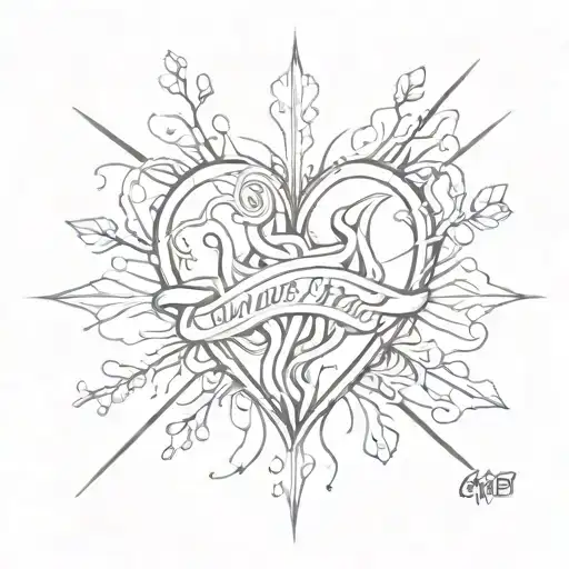 heart beat conect with sentence "Amor vincit omnia omnia causa fiumt"  conect with heart beat tattoo design idea