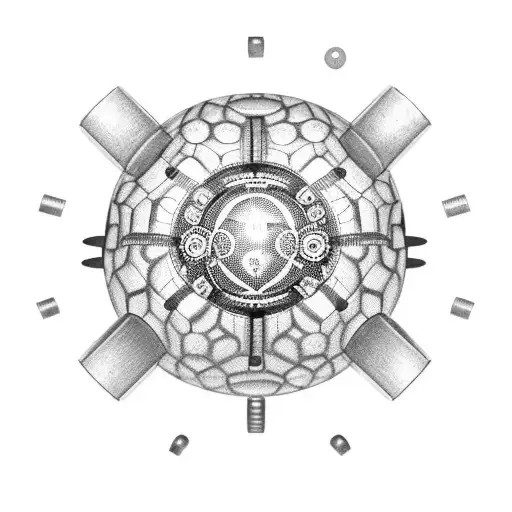 An intricate mechanical soccer ball with gears and cogs, symbolizing the fusion of engineering and sport tattoo design idea