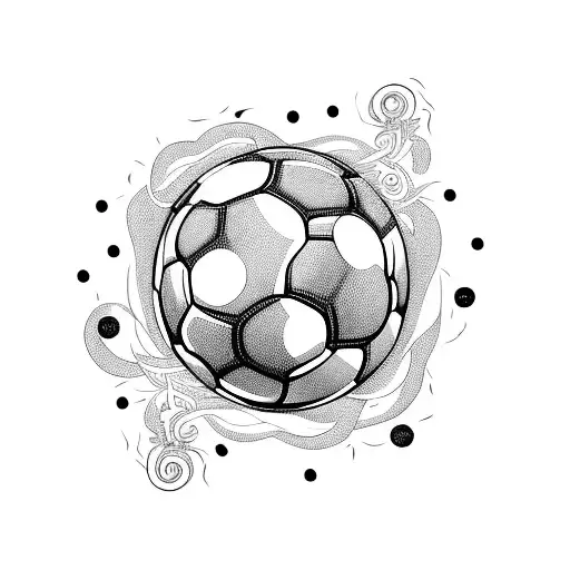 A fierce soccer ball surrounded by swirling vines and flowers tattoo design idea