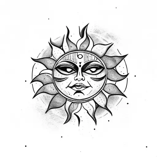 Angry Sun with Black Lilith Moon tattoo design idea