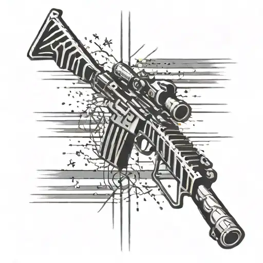 Prison bars forming the stripes of the American flag with a sniper rifle breaking through tattoo design idea