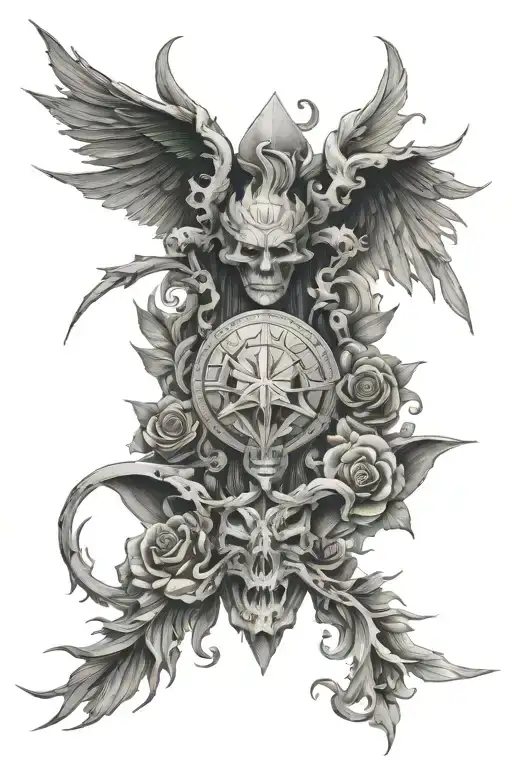 capital sins vs 7 heavenly tattoo design idea