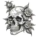 moon skull roses tattoo design idea