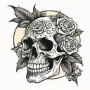moon skull roses tattoo design idea