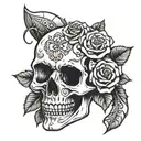moon skull roses tattoo design idea