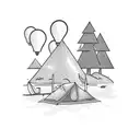 A campsite by the ocean with a cardinal flying overhead tattoo design idea