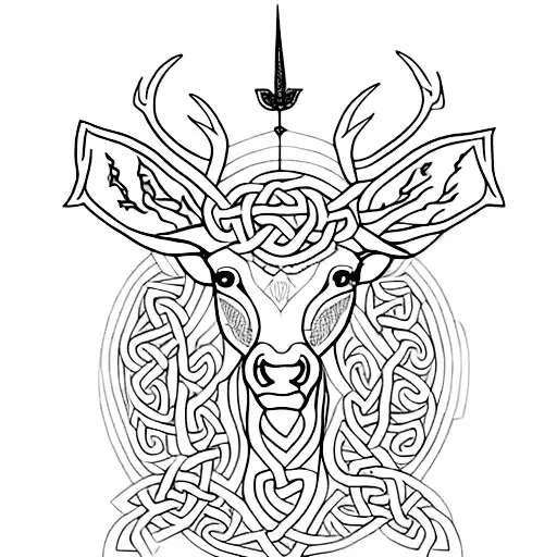 A blackwork tattoo of a majestic stag surrounded by Celtic symbols and elements, reflecting your connection to Ireland and admiration for the beauty of nature tattoo design idea
