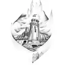 Create a tattoo design inspired by the client's love for Ireland, featuring iconic landmarks and symbols in a dotwork style tattoo design idea