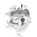 Create a tattoo design inspired by the client's love for Ireland, featuring iconic landmarks and symbols in a dotwork style tattoo design idea