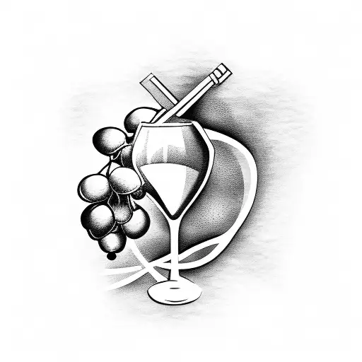 Wine and grapes tattoo design idea
